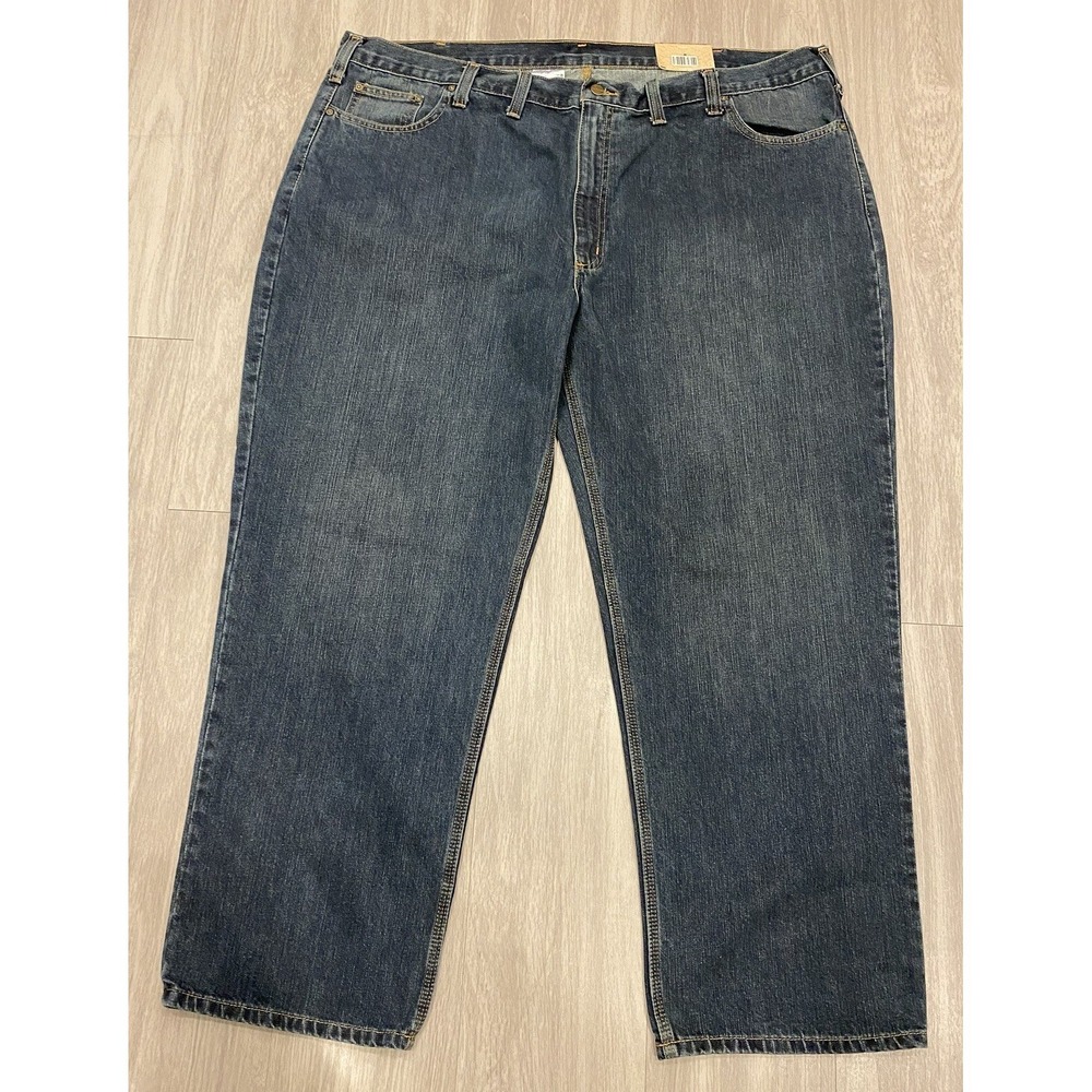 Carhartt Mens Straight Jeans Blue Pockets Medium Wash Relaxed Fit 48x30 Holter
